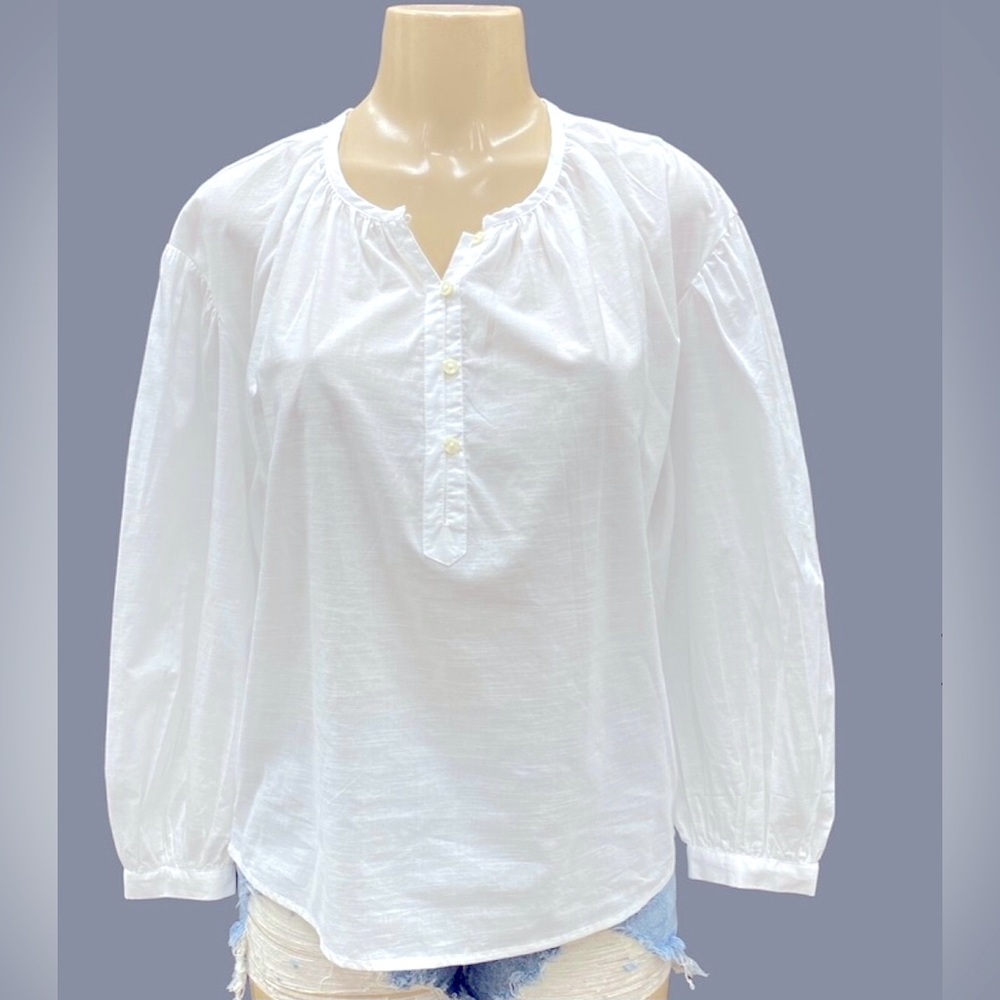 Universal Thread Balloon Sleeve Cotton Women's White Long-sleeve Blouse